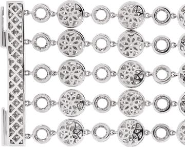 Wide multi-row diamond bracelet in 18k white gold with articulating circular links. Over 37 carats in round diamonds